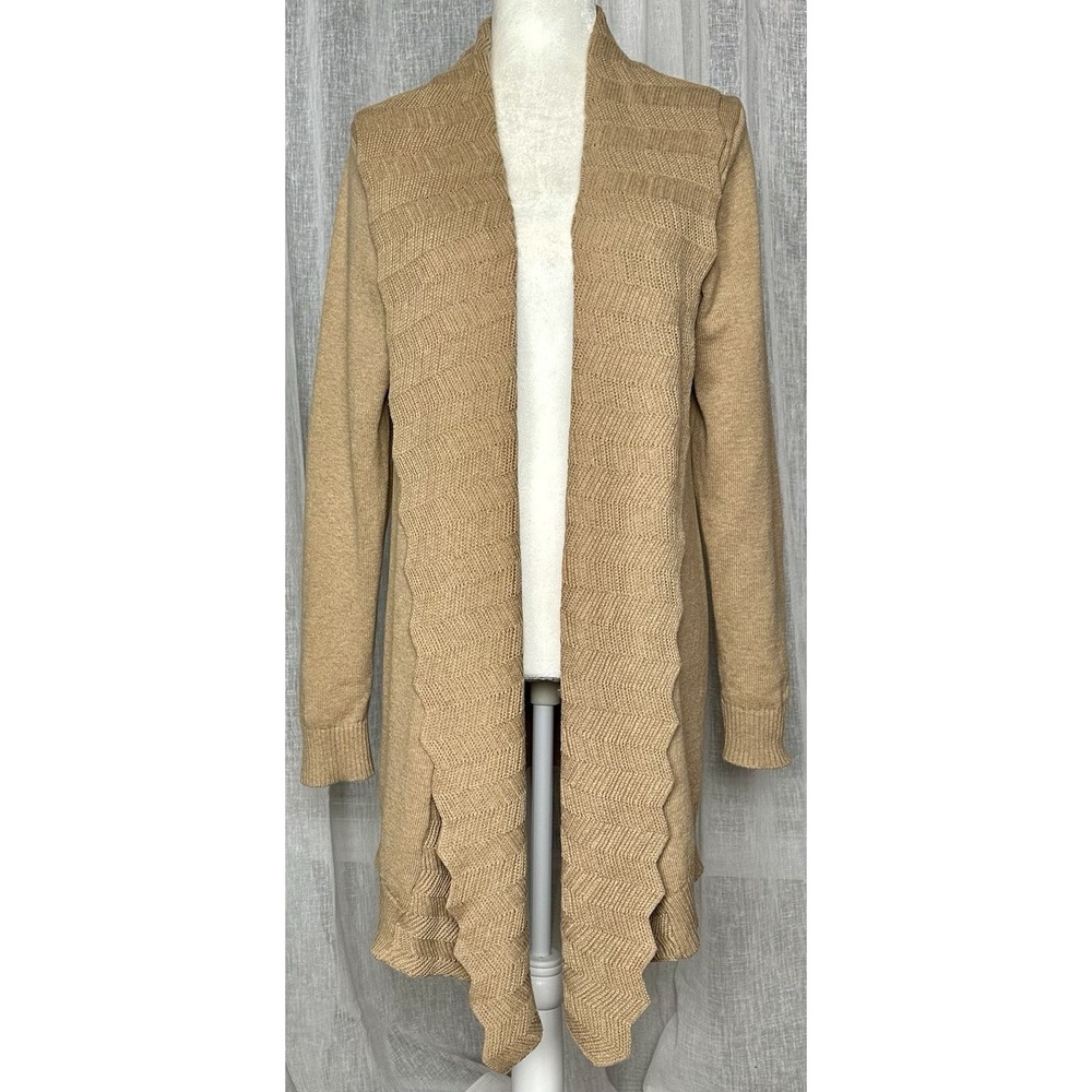 BANANA REPUBLIC Chevron Waterfall Open Cardigan Women's Large Tan‎ Cottagecore